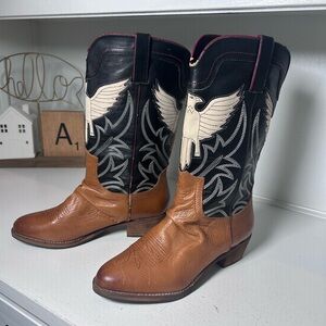 Sam Edelman Western Cowboy Boots Eagle Stitch Leather Brown Women’s 9.5M
